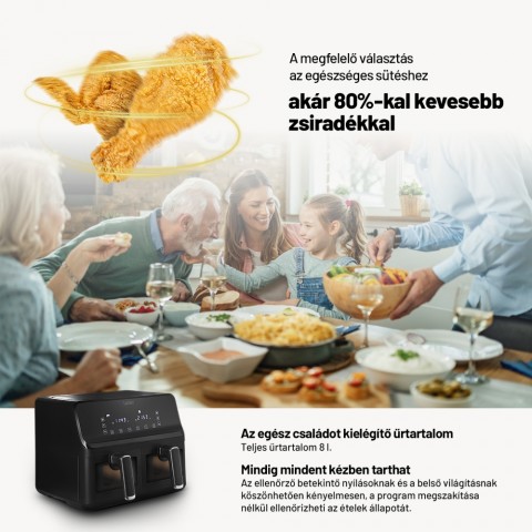 Lauben DualZone Air Fryer 8000BC - Kétzónás Forró levegős fritőz